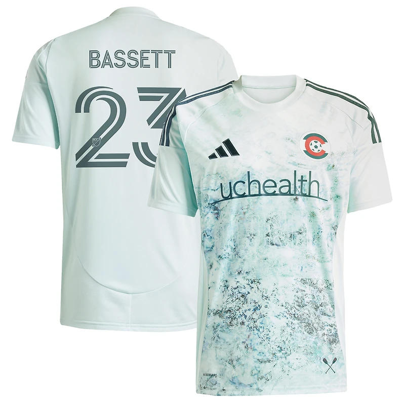Men's adidas Cole Bassett Green Colorado Rapids 2025 Headwaters Replica Player Jersey