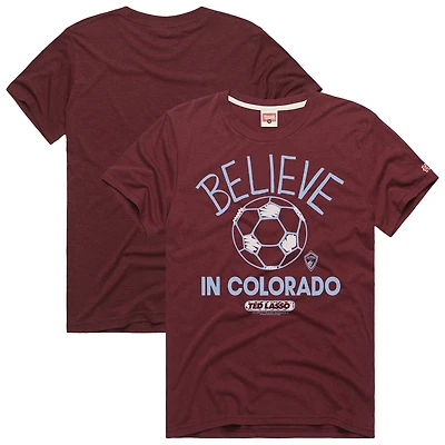 T-shirt unisexe bordeaux hommage Colorado Rapids MLS x Ted Lasso Believe Graphic Tri-Blend