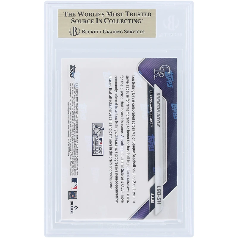 Carte Brenton Doyle Colorado Rockies 2025 Topps Now Lou Gehrig Day #LGD-SH authentifiée BGS 9.5