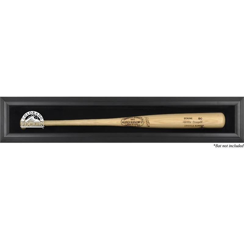 Vitrine murale pour batte individuelle avec logo des Colorado Rockies, cadre noir, vitrine pour un seul bâton
