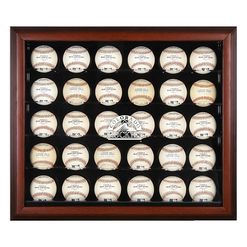 Colorado Rockies Logo Mahogany Framed 30-Ball Display Case