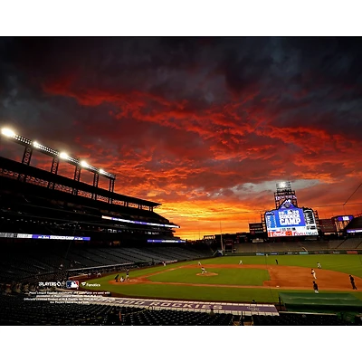 Colorado Rockies Unsigned Coors Field Nighttime Sunset Baseline View Photograph