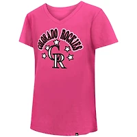 T-shirt à col en V avec étoiles jersey Colorado Rockies New Era pour fille