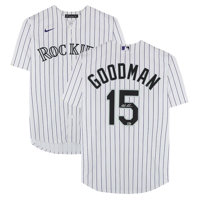 Hunter Goodman Colorado Rockies Autographed White Nike Replica Jersey
