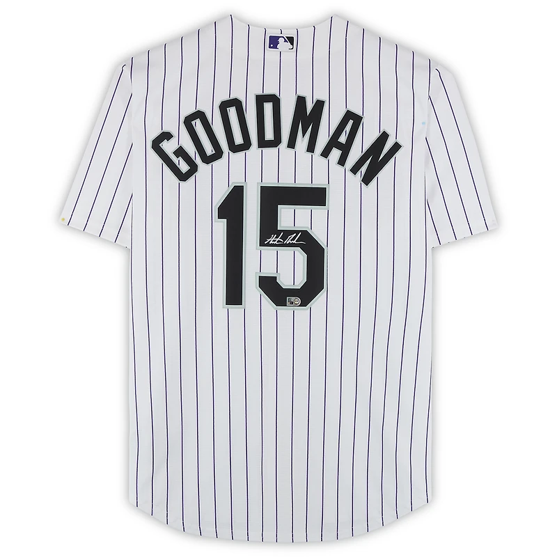 Hunter Goodman Colorado Rockies Autographed White Nike Replica Jersey