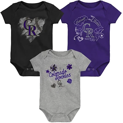 Infant Black/Purple/Gray Colorado Rockies Batter Up 3-Pack Bodysuit Set
