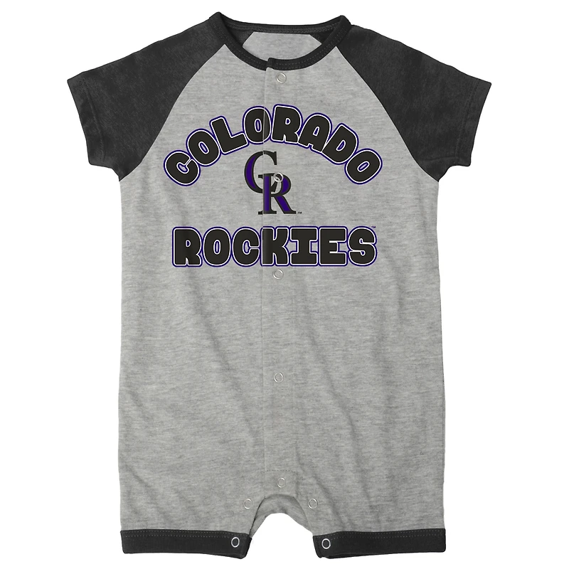 Infant  Heather Gray Colorado Rockies Extra Base Hit Raglan Full-Snap Romper