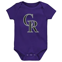Infant Purple/White/Heather Gray Colorado Rockies Biggest Little Fan 3-Pack Bodysuit Set