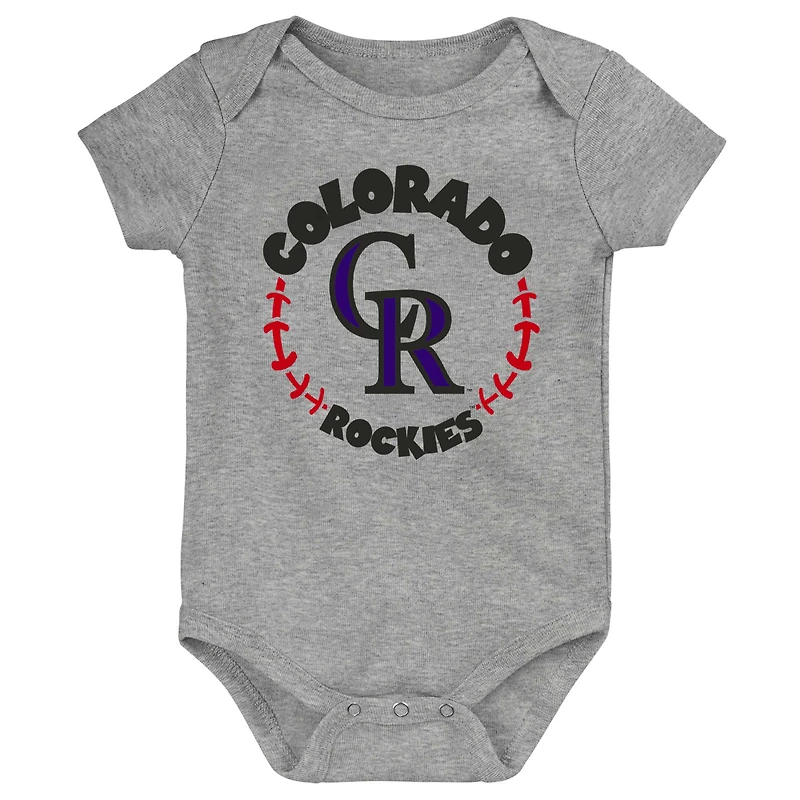 Infant Purple/White/Heather Gray Colorado Rockies Biggest Little Fan 3-Pack Bodysuit Set