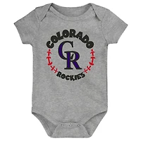 Infant Purple/White/Heather Gray Colorado Rockies Biggest Little Fan 3-Pack Bodysuit Set