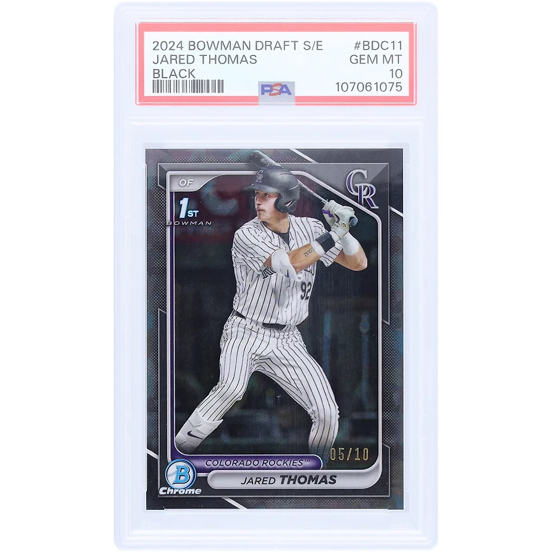 Jared Thomas Colorado Rockies 2024 Bowman Chrome Sapphire 1st Bowman Black #BDC-11 #5/10 PSA Authenticated 10 Card