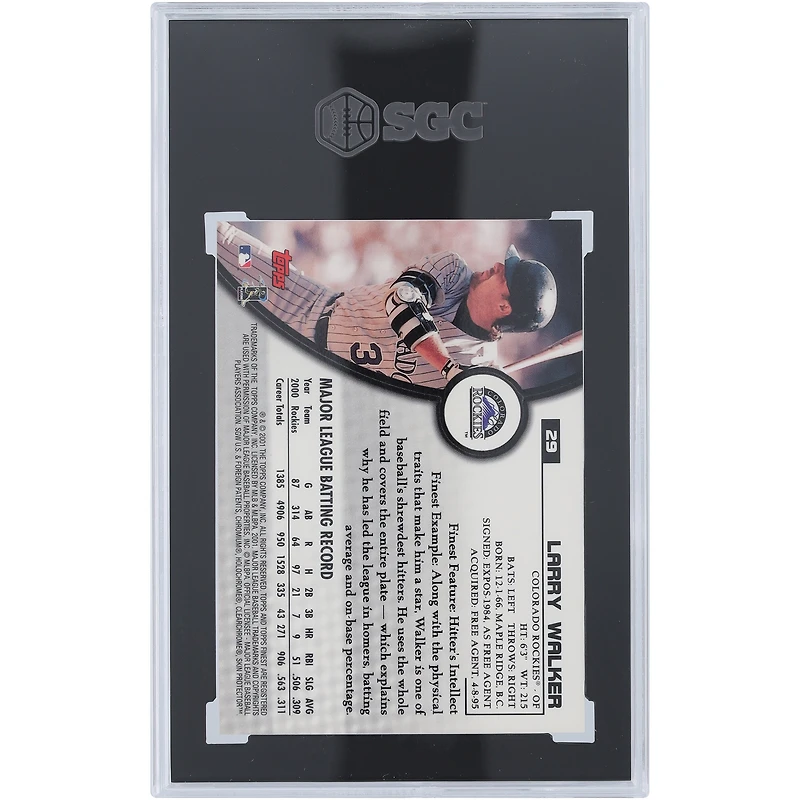 Larry Walker Colorado Rockies Autographié 2023 Topps Archives Signature Series '01 Finest Buybacks #29 #1/1 SGC Authentifié 9 Carte