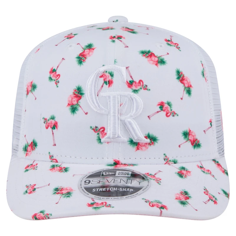 Casquette extensible à bouton-pression 9SEVENTY Flamingo des Colorado Rockies de New Era pour homme, blanche