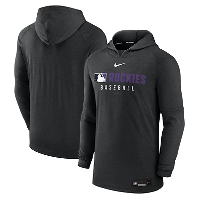 Sweat à capuche léger Dri-FIT Nike pour homme, coloris noir chiné Colorado Rockies Authentic Collection.