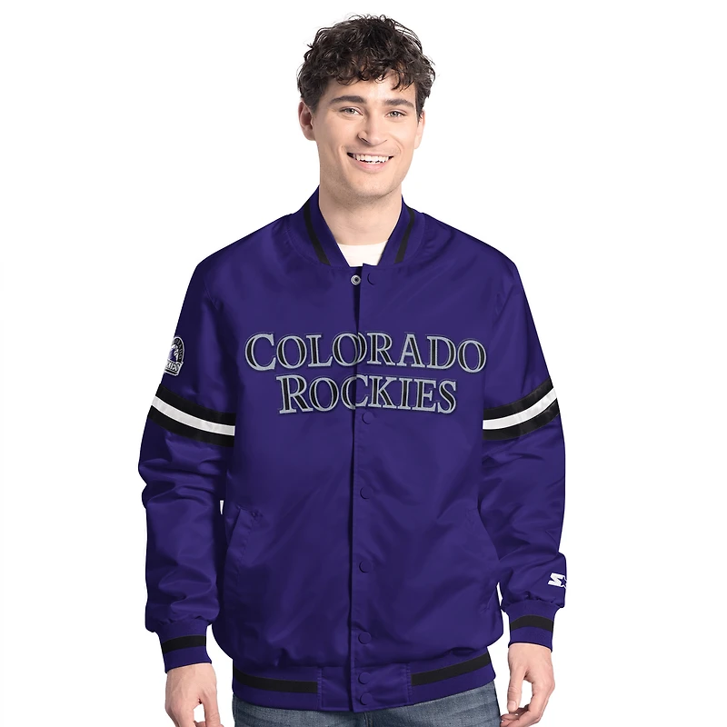 Men's Starter  Purple Colorado Rockies Scout Full-Snap Varsity Jacket