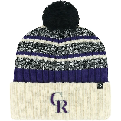 Bonnet en tricot à revers Tavern '47 Natural Colorado Rockies pour hommes avec pompon