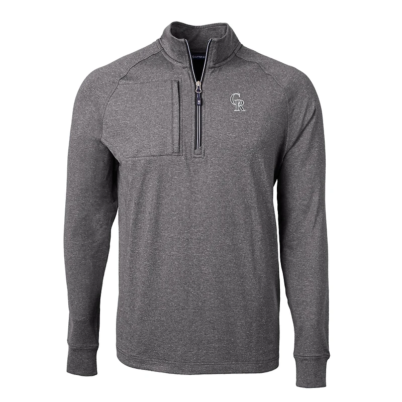 Men's Cutter & Buck Heather Black Colorado Rockies Big Tall Adapt Eco Raglan Quarter-Zip Jacket