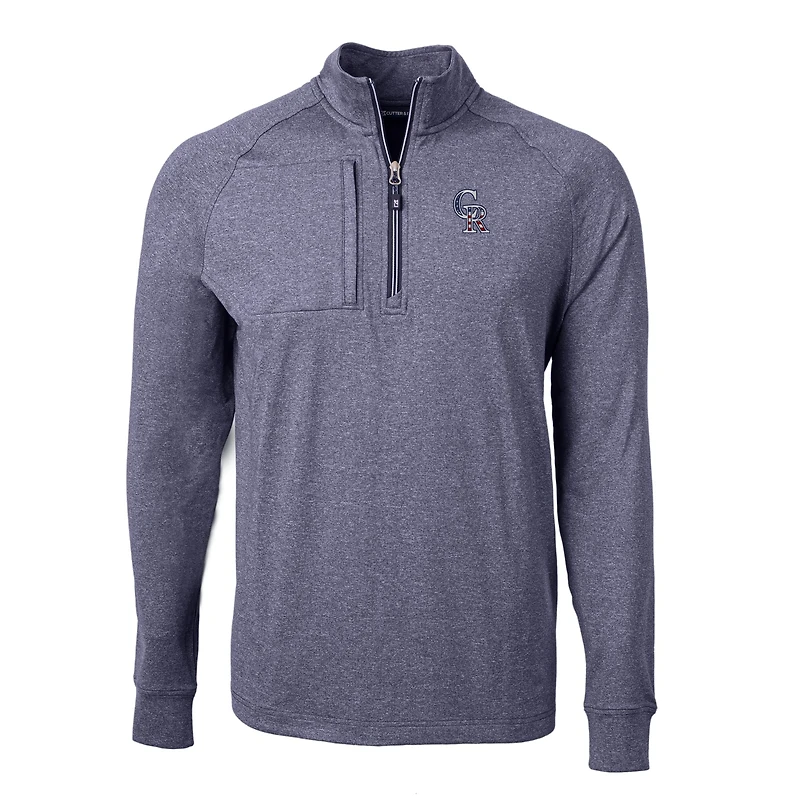 Men's Cutter & Buck  Heather Navy Colorado Rockies Americana Logo Big Tall Adapt Eco Knit Stretch Recycled Quarter-Zip Pullover Top