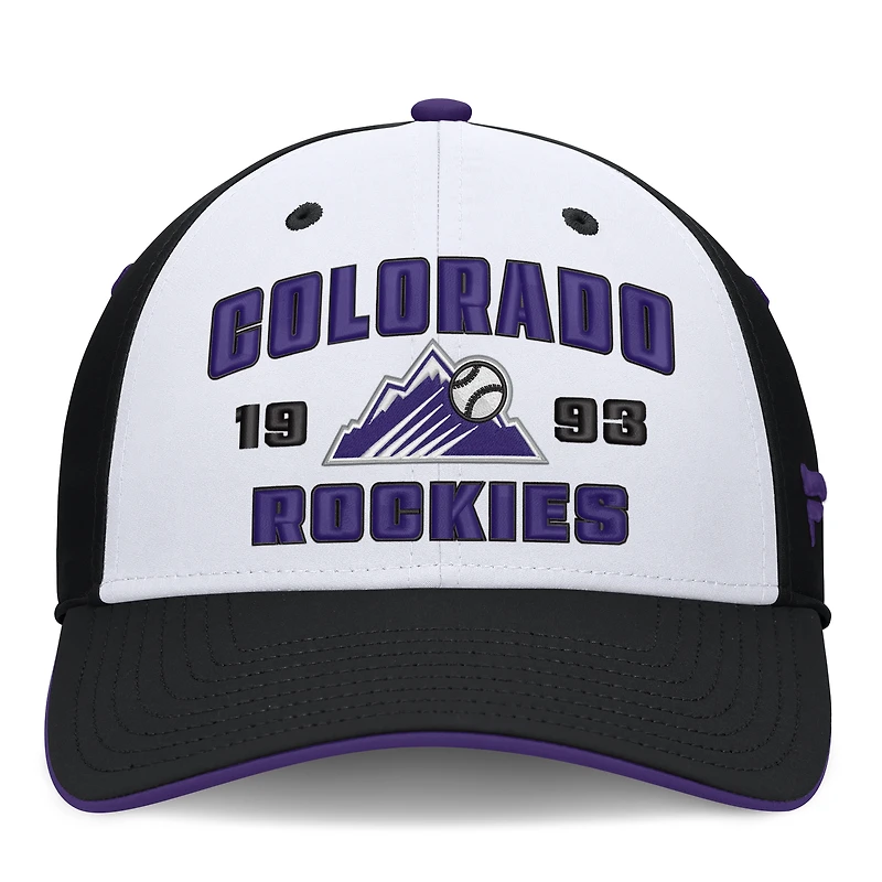 Casquette structurée Jammed Flex noire et blanche des Colorado Rockies de Fanatics pour homme