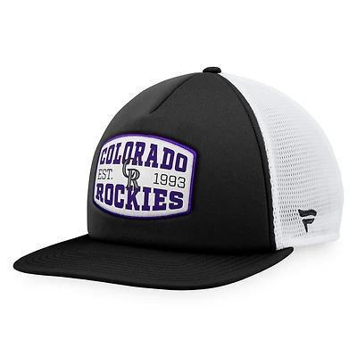 Casquette Snapback de camionneur en mousse avec patch frontal en mousse Fanatics pour hommes, noire des Colorado Rockies