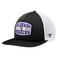 Casquette Snapback de camionneur en mousse avec patch frontal en mousse Fanatics pour hommes, noire des Colorado Rockies