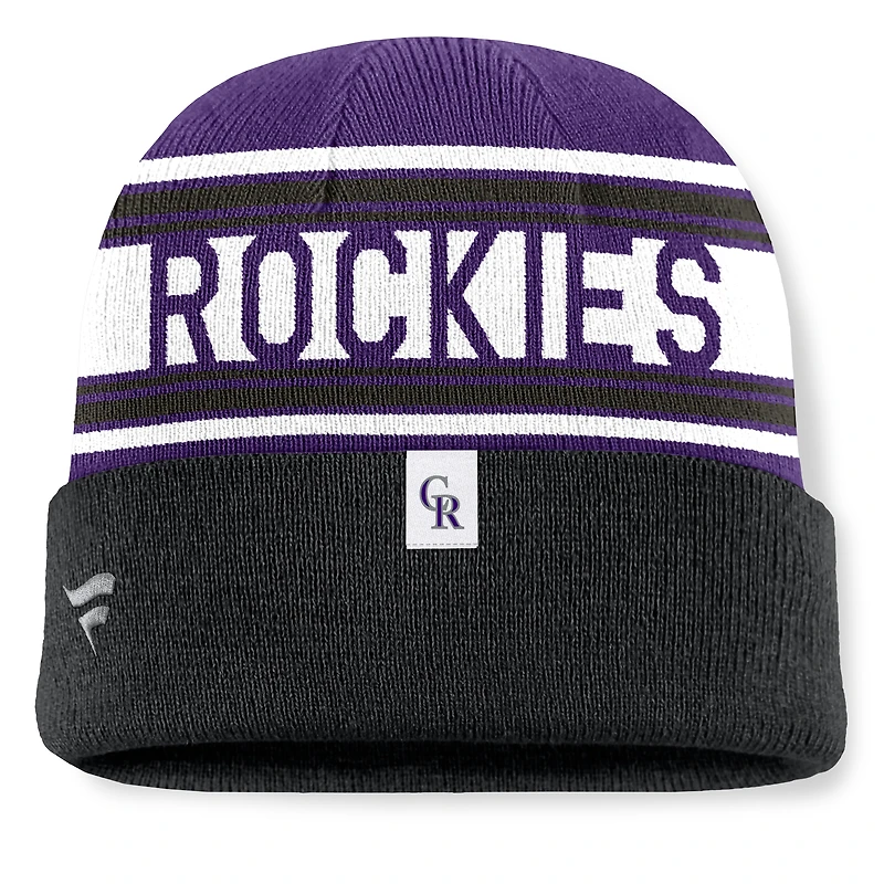 Bonnet en tricot à revers à rayures fondamentales Colorado Rockies noir Fanatics pour homme