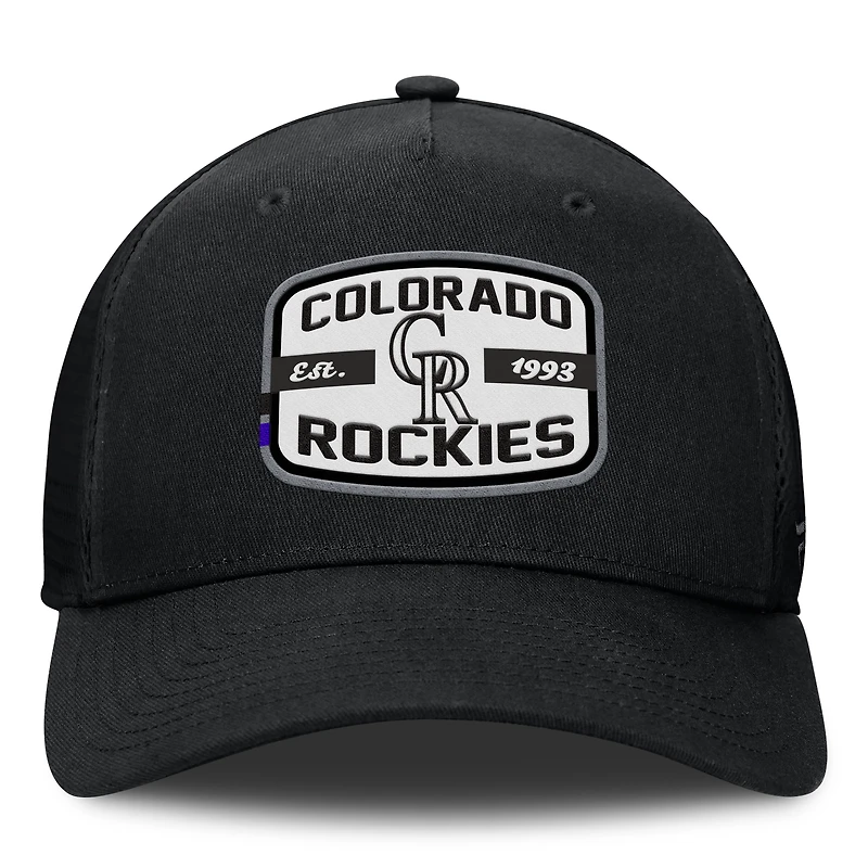 Casquette Snapback de camionneur A-Frame Fanatics pour hommes, noire, Colorado Rockies Team Patch