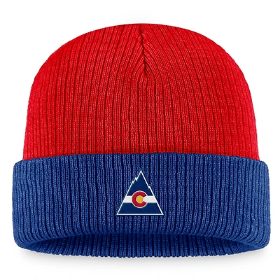 Bonnet en tricot à revers vintage Fanatics rouge/bleu Colorado Rockies Heritage pour hommes