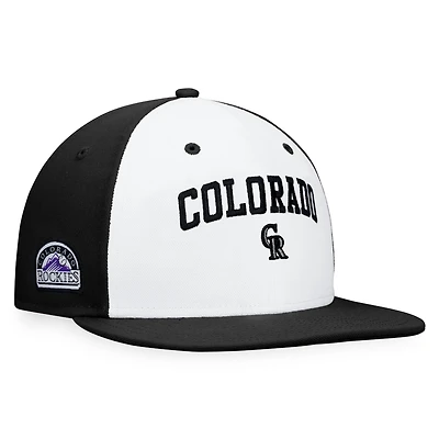 Men's Fanatics White/Black Colorado Rockies Iconic Color Blocked Fitted Hat