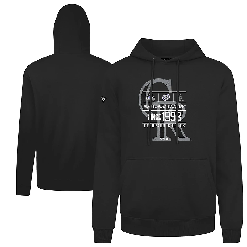 Men's Levelwear Black Colorado Rockies Cooperstown Collection Distressed Podium Acumen Pullover Hoodie