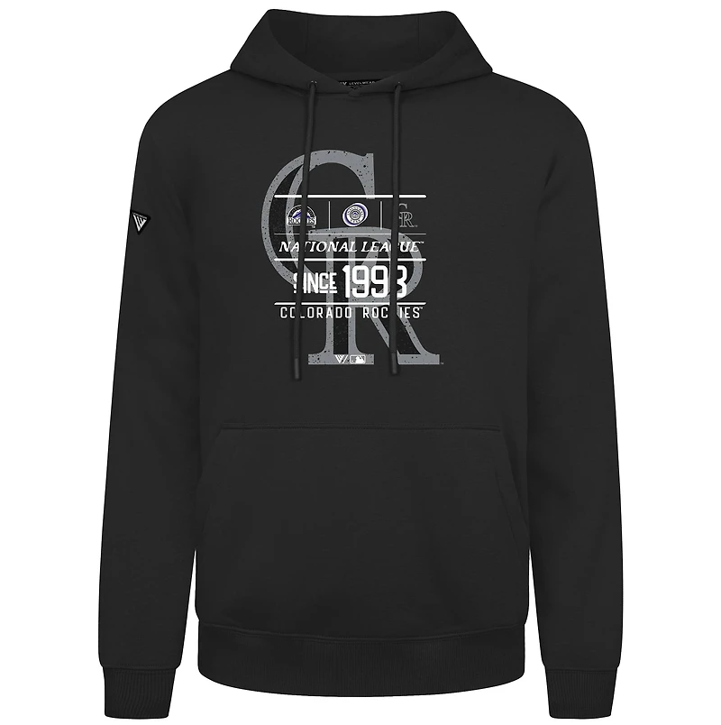 Men's Levelwear  Black Colorado Rockies Cooperstown Collection Distressed Podium Acumen Pullover Hoodie
