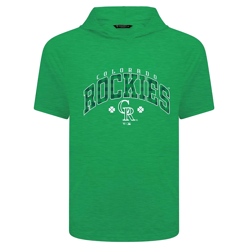 Sweat à capuche manches courtes et carreaux pour homme avec motif de la Saint-Patrick des Colorado Rockies Levelwear