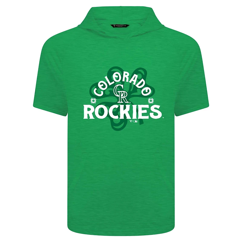 T-shirt à capuche manches courtes et imprimé trèfle de la Saint-Patrick pour homme, vert Colorado Rockies