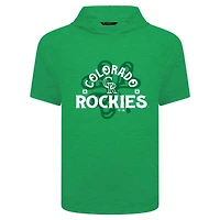 T-shirt à capuche manches courtes et imprimé trèfle de la Saint-Patrick pour homme, vert Colorado Rockies