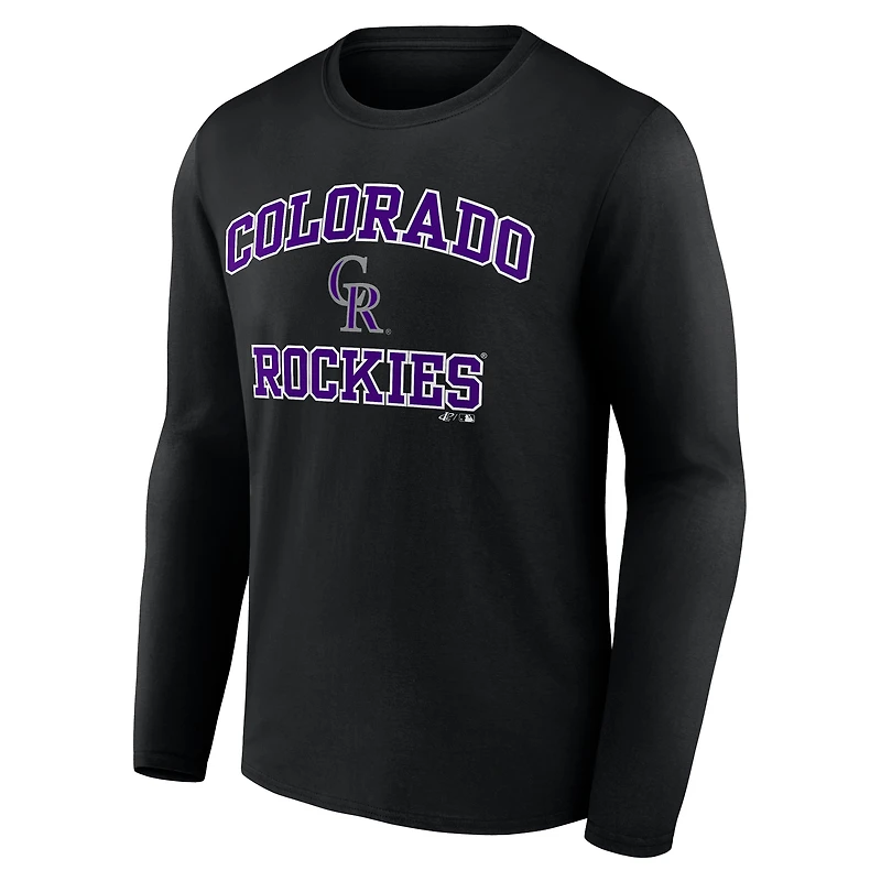 Men's Logo Athletic Black Colorado Rockies Heart & Soul Long Sleeve T-Shirt