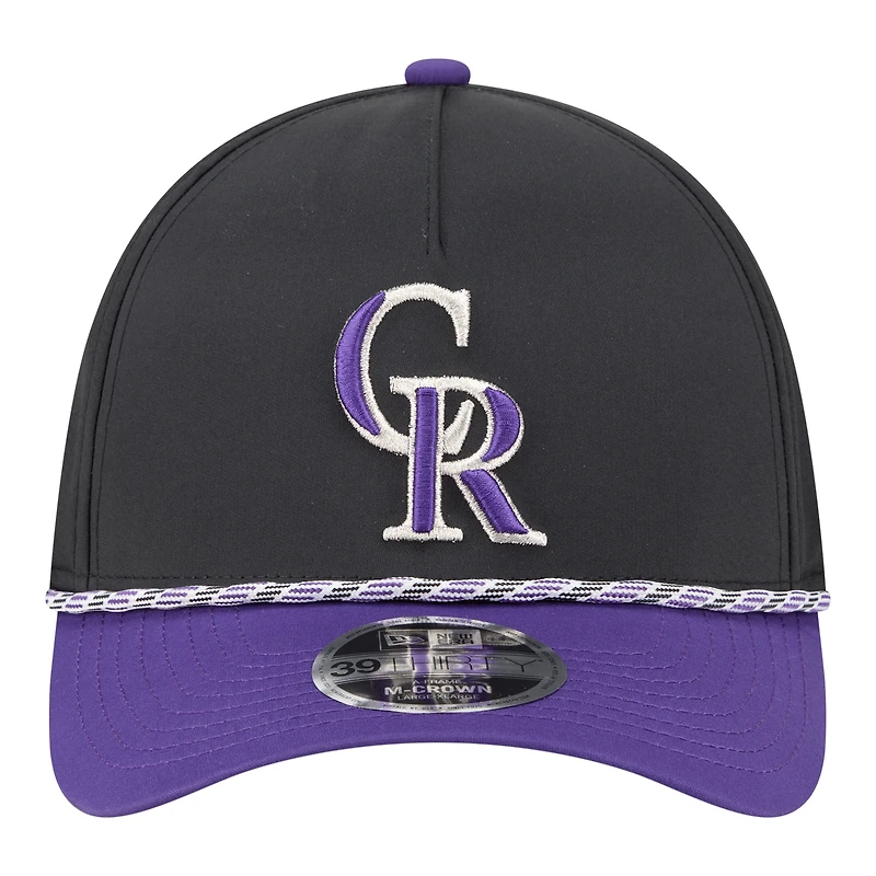Casquette New Era Flex 39THIRTY noire et violette pour homme, Colorado Rockies Rope M-Crown A-Frame