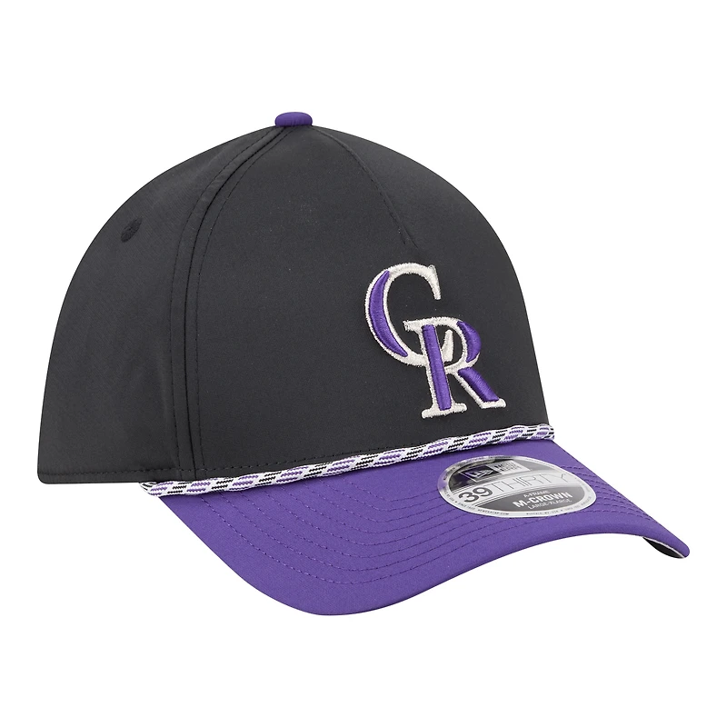 Men's New Era Black/Purple Colorado Rockies Rope M-Crown A-Frame 39THIRTY Flex Hat