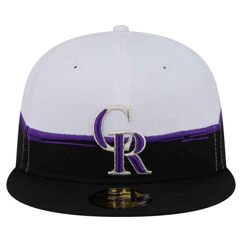 Casquette ajustée 59FIFTY Paint Stroke des Colorado Rockies de New Era pour homme, noire et blanche