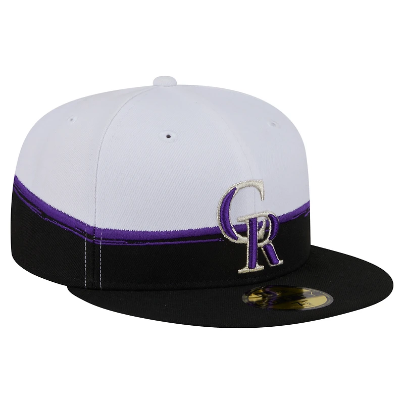 Casquette ajustée 59FIFTY Paint Stroke des Colorado Rockies de New Era pour homme, noire et blanche