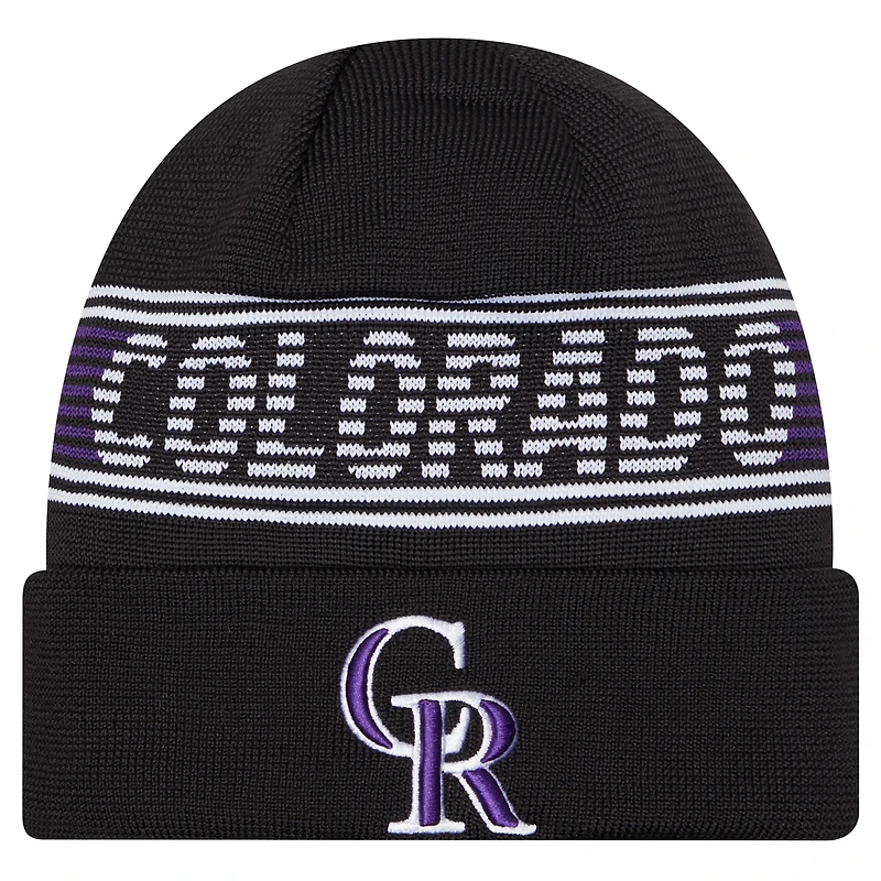 Bonnet en tricot à revers noir Colorado Rockies Authentic Collection pour homme de New Era