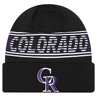 Bonnet en tricot à revers noir Colorado Rockies Authentic Collection pour homme de New Era