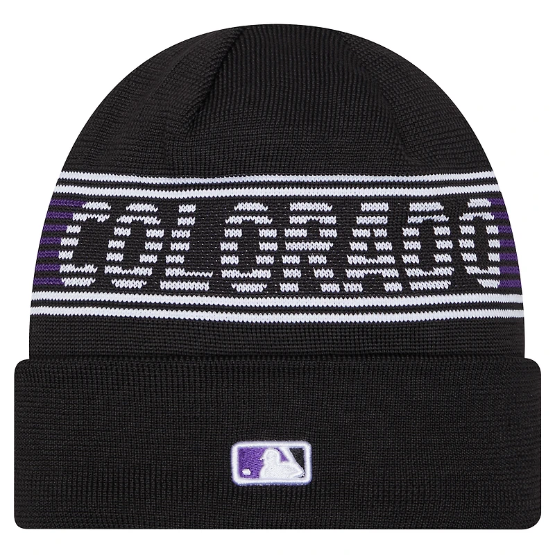 Bonnet en tricot à revers noir Colorado Rockies Authentic Collection pour homme de New Era