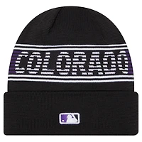 Bonnet en tricot à revers noir Colorado Rockies Authentic Collection pour homme de New Era