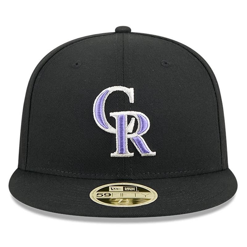 Casquette ajustée 59FIFTY noire New Era pour homme, style Temple de la renommée du baseball des Rockies Colorado