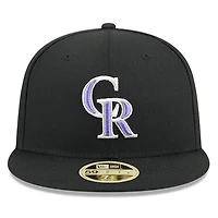 Casquette ajustée 59FIFTY noire New Era pour homme, style Temple de la renommée du baseball des Rockies Colorado