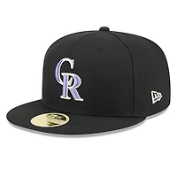 Casquette ajustée 59FIFTY noire New Era pour homme, style Temple de la renommée du baseball des Rockies Colorado
