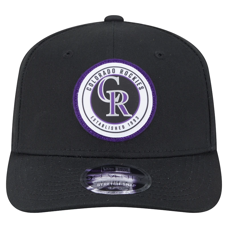 Casquette extensible à bouton-pression 9SEVENTY noire New Era pour homme avec écusson circulaire des Rockies du Colorado