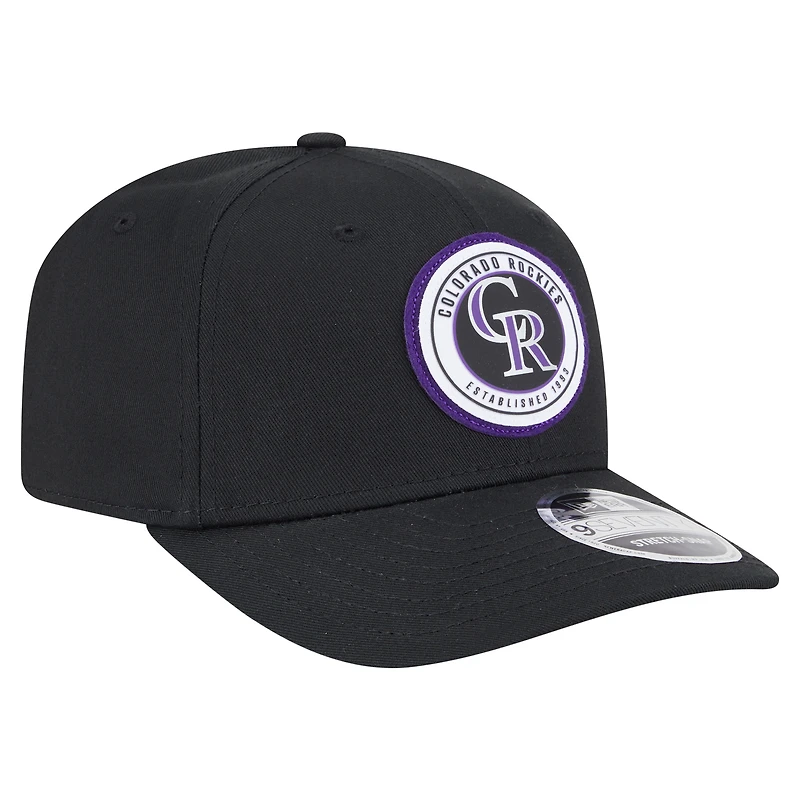 Casquette extensible à bouton-pression 9SEVENTY noire New Era pour homme avec écusson circulaire des Rockies du Colorado