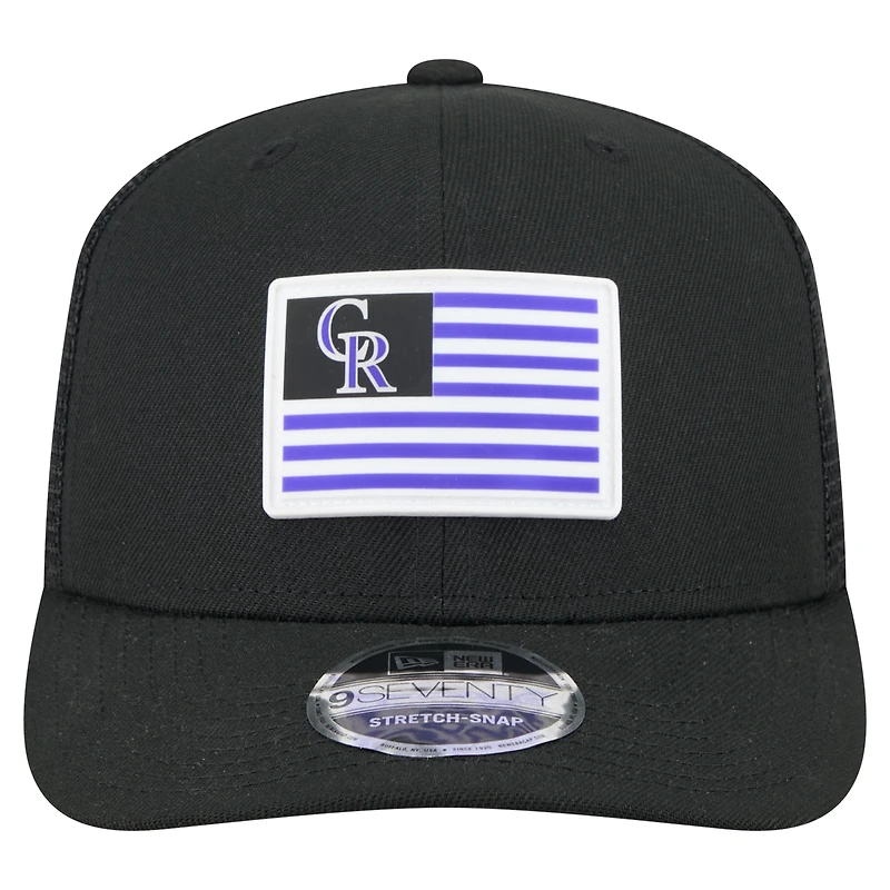 Casquette extensible à bouton-pression New Era noire avec drapeau des Rockies du Colorado 9SEVENTY pour homme