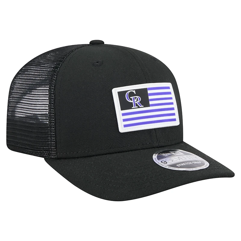 Men's New Era Black Colorado Rockies Flag 9SEVENTY Stretch-Snap Hat